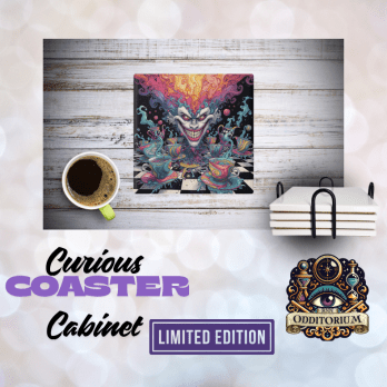 Madcap Brew Coaster Set — Psychedelic Tea Party Collection (4-Piece with Holder)